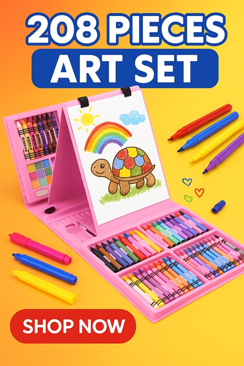 KIT MINIARTISTA 208 PIEZAS + ROLLO DE DIBUJO PARA NIÑOS